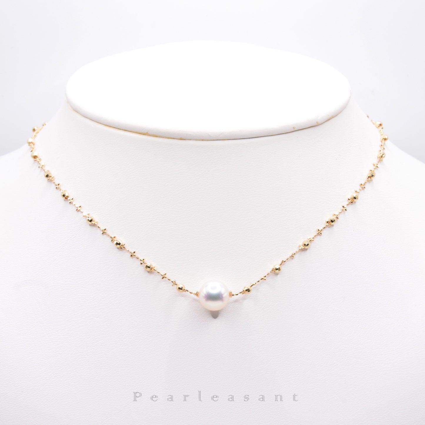 Hanadama Grade 8.5-9.0mm Natural White Akoya Pearl Cross Chain Floating Pendant with Certificate