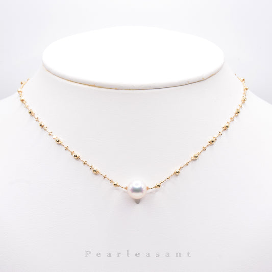 Hanadama Grade 8.5-9.0mm Natural White Akoya Pearl Cross Chain Floating Pendant with Certificate