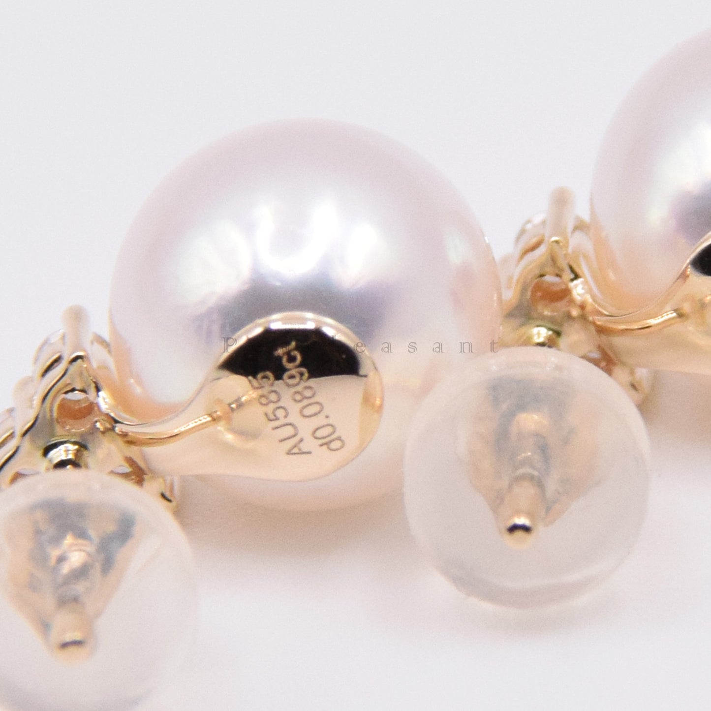 Hanadama Grade 8.5-9.0mm White Akoya Pearl Trio Diamond Earrings with Certificate