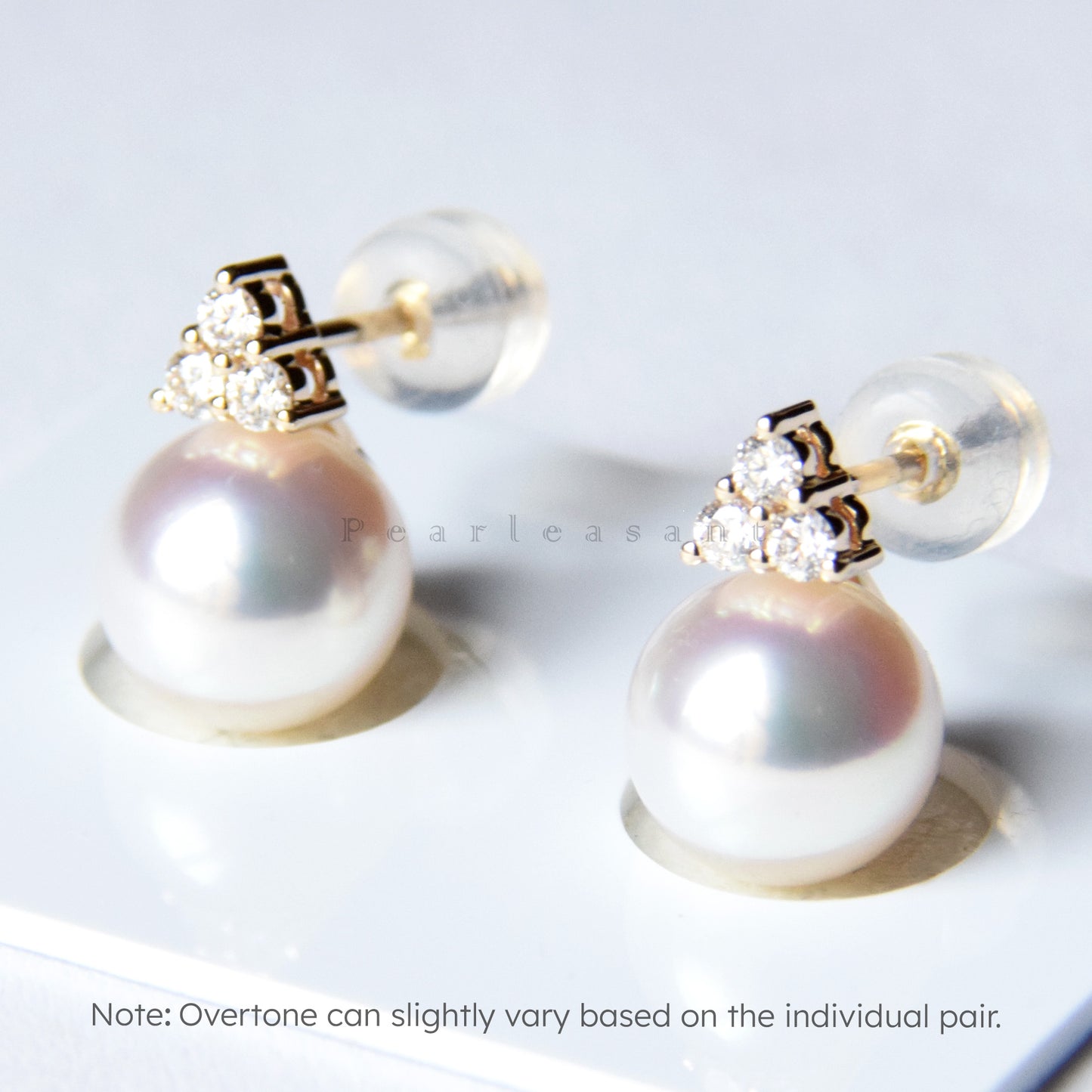 Hanadama Grade 8.5-9.0mm White Akoya Pearl Trio Diamond Earrings with Certificate