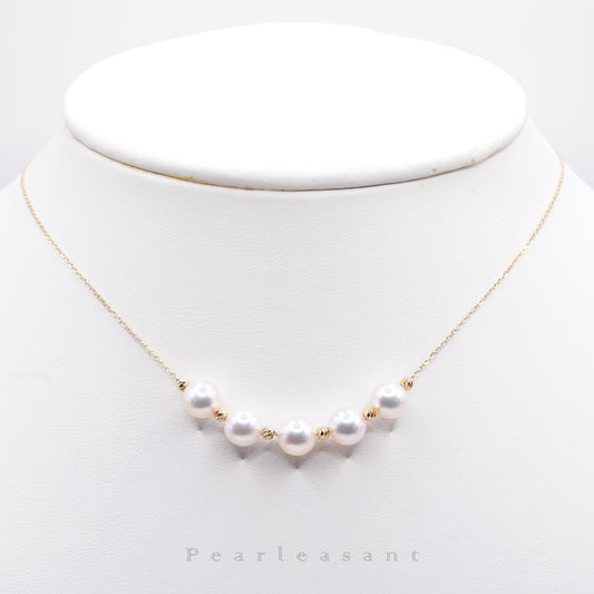 Hanadama Grade Adjustable Five 6.5-7.0mm White Akoya Pearls Station Necklace