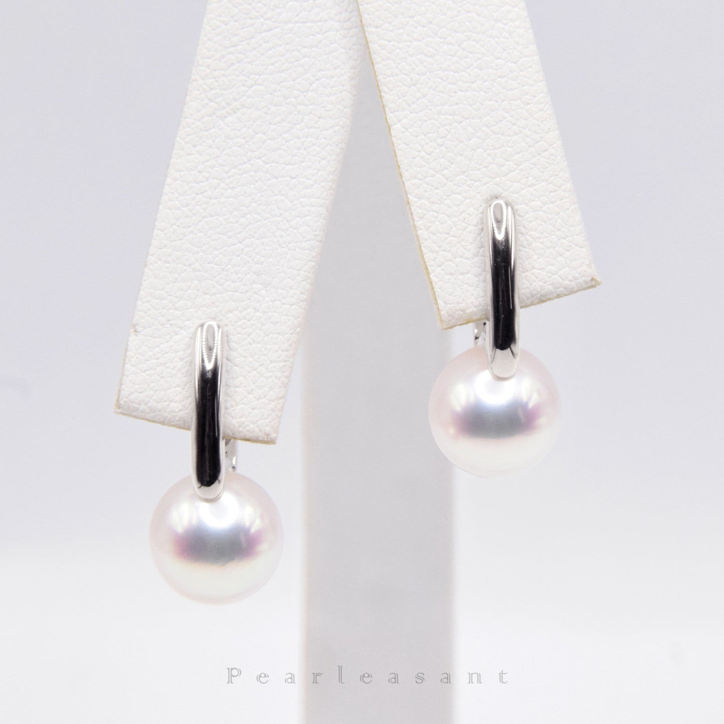 Hanadama Grade 8.5-9.0mm White Akoya Pearl Bucket Earrings with Certificate