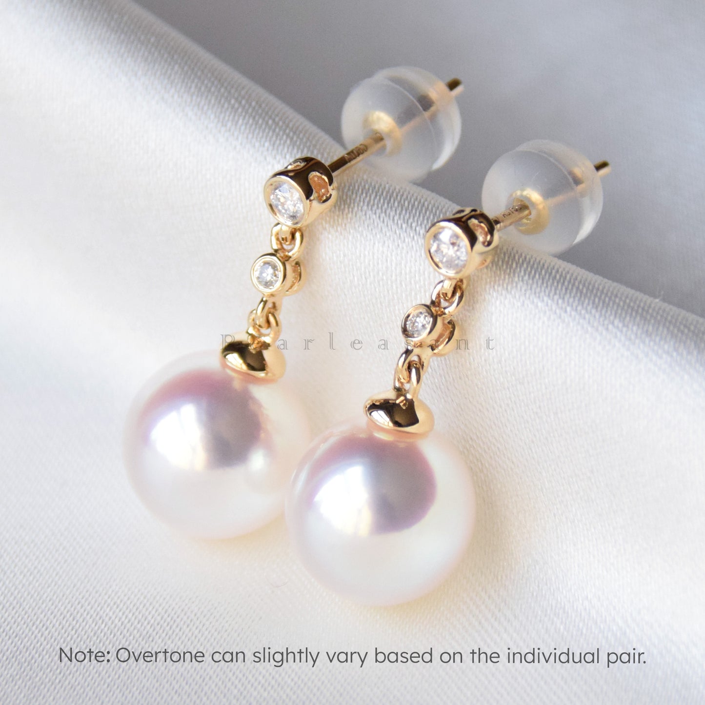 Hanadama Grade 8.5-9.0mm White Akoya Pearl Diamond Dash Earrings with Certificate