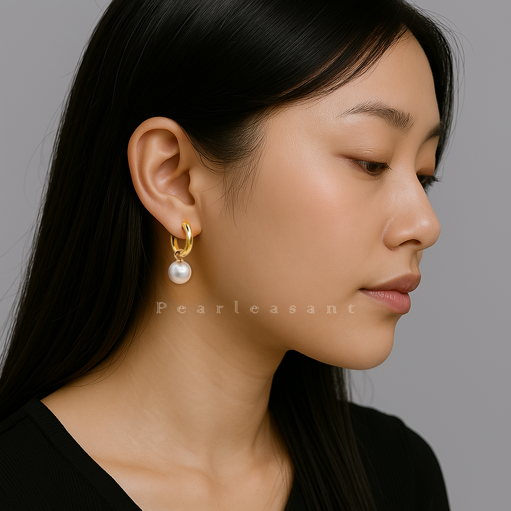 Hanadama Grade 8.5-9.0mm White Akoya Pearl Detachable Circle Hoop Earrings with Certificate