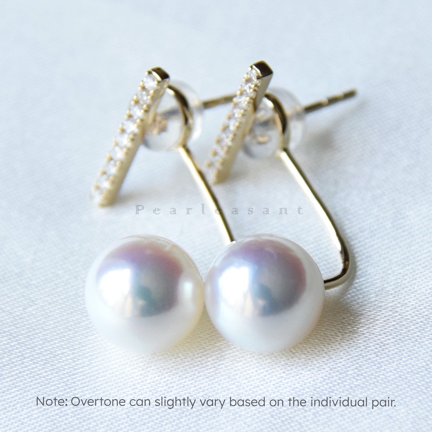 Hanadama Grade 8.0-9.0mm White Akoya Pearl Detachable Diamond Bar Earrings with Certificate