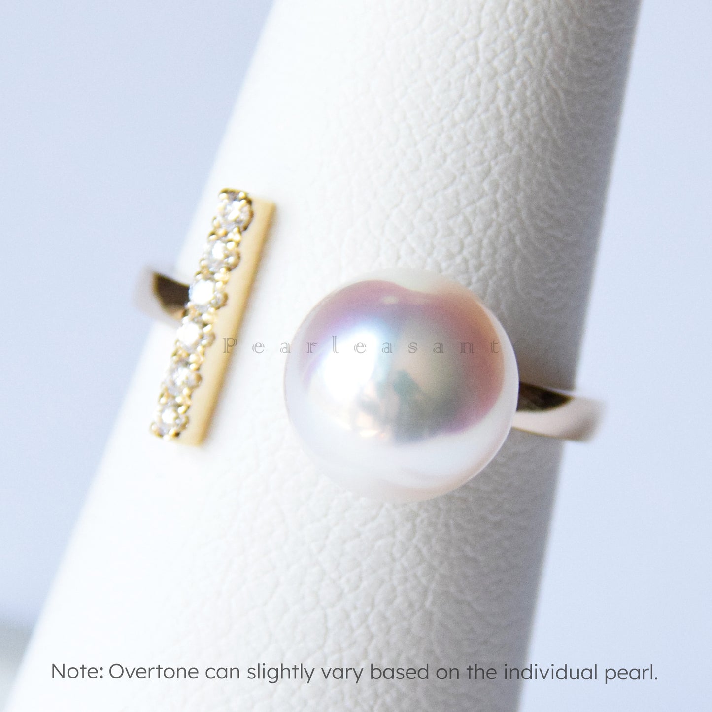 Hanadama Grade 8.5-9.0mm White Akoya Pearl Diamond Bar Ring with Certificate (Pre-order)