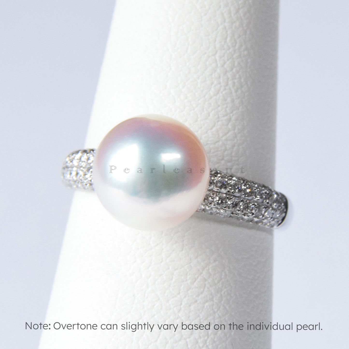 Hanadama Grade 8.5-9.0mm White Akoya Pearl Diamond Pave Ring with Certificate (Pre-order)