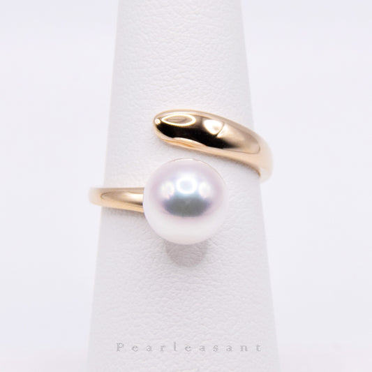 Hanadama Grade 8.5-9.0mm White Akoya Pearl Embrace Ring with Certificate (Pre-order)