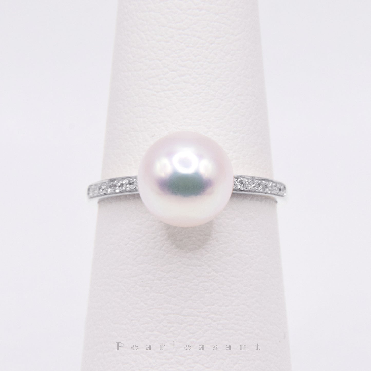 Hanadama Grade 8.0-8.5mm White Akoya Pearl Essential Diamond Ring with Certificate (Pre-order)