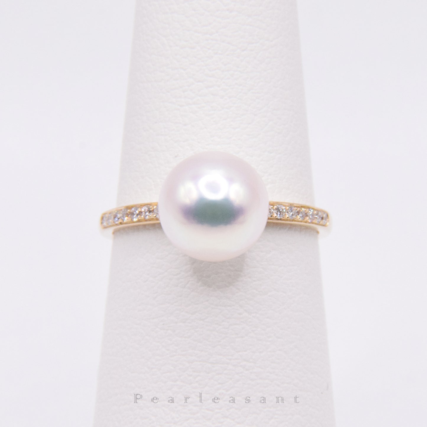 Hanadama Grade 8.0-8.5mm White Akoya Pearl Essential Diamond Ring with Certificate (Pre-order)