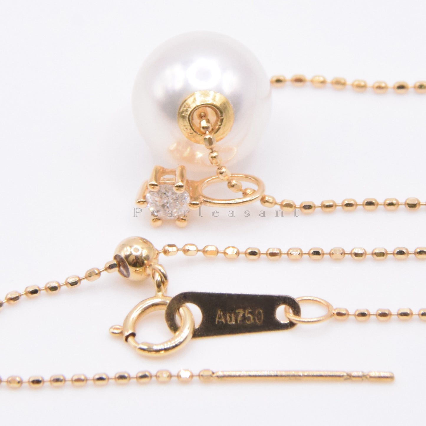 Hanadama Grade 8.5-9.0mm Natural White Akoya Pearl Diamond Floating Pendant with Certificate