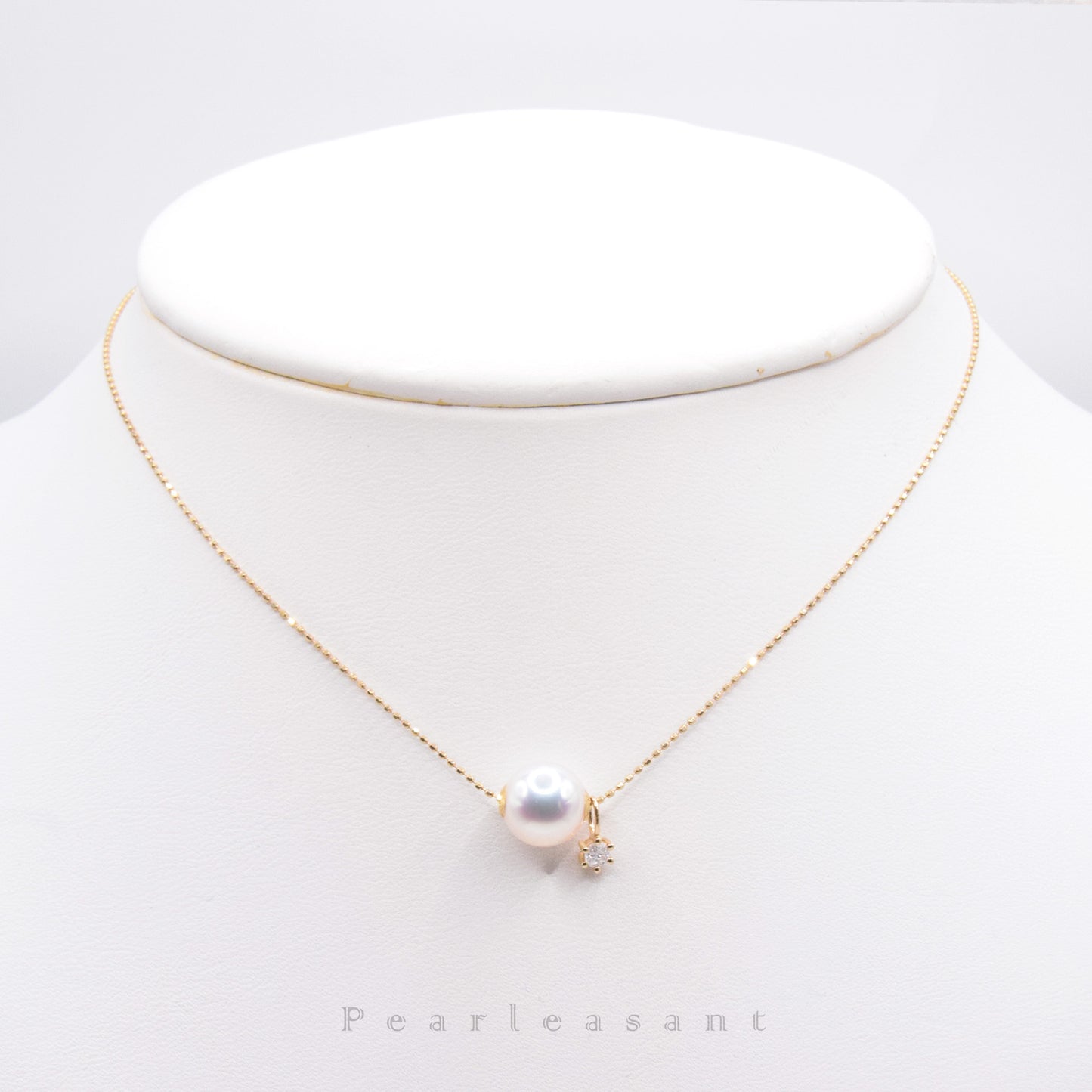 Hanadama Grade 8.5-9.0mm Natural White Akoya Pearl Diamond Floating Pendant with Certificate