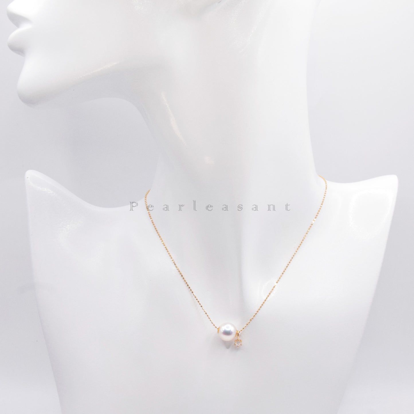 Hanadama Grade 8.5-9.0mm Natural White Akoya Pearl Diamond Floating Pendant with Certificate