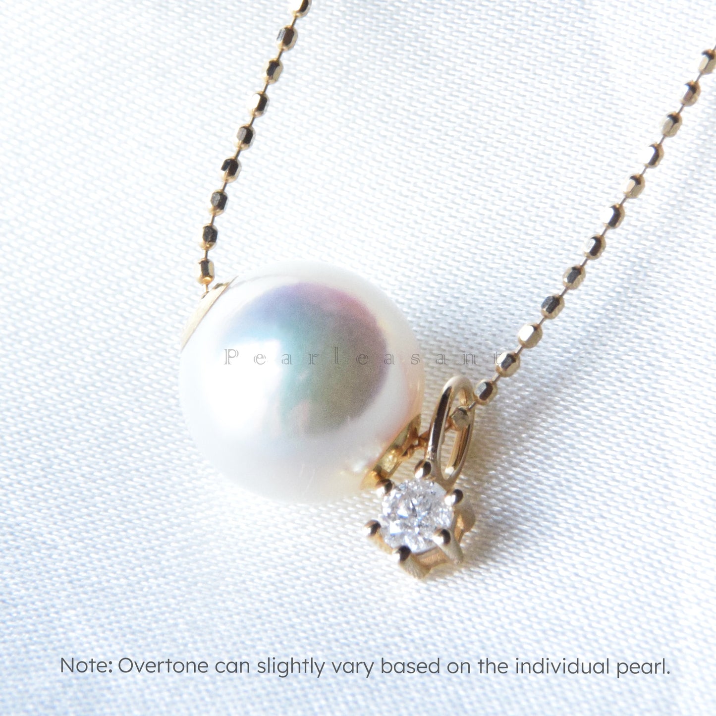 Hanadama Grade 8.5-9.0mm Natural White Akoya Pearl Diamond Floating Pendant with Certificate