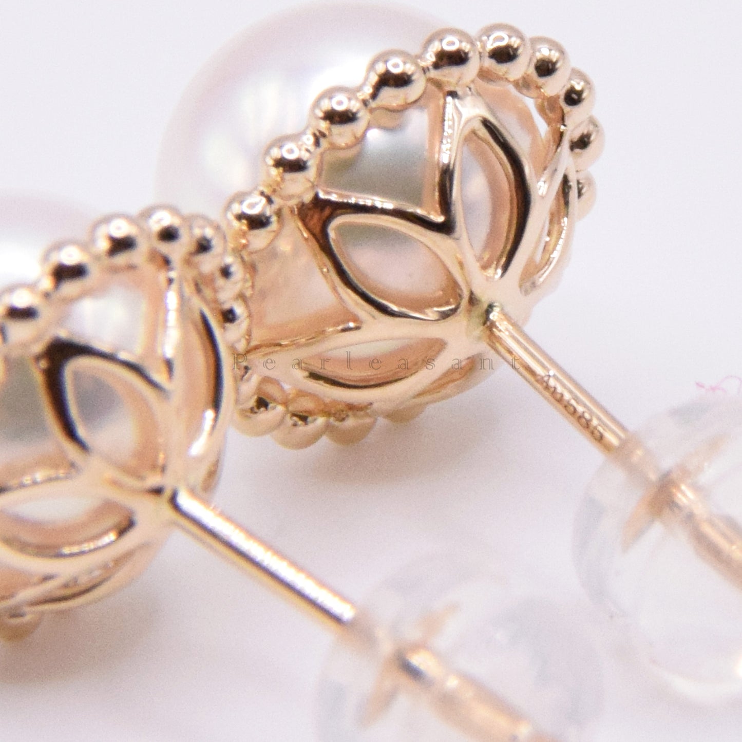 Hanadama Grade 8.0-8.5mm Natural White Akoya Pearl Gold Sunflower Earrings with Certificate
