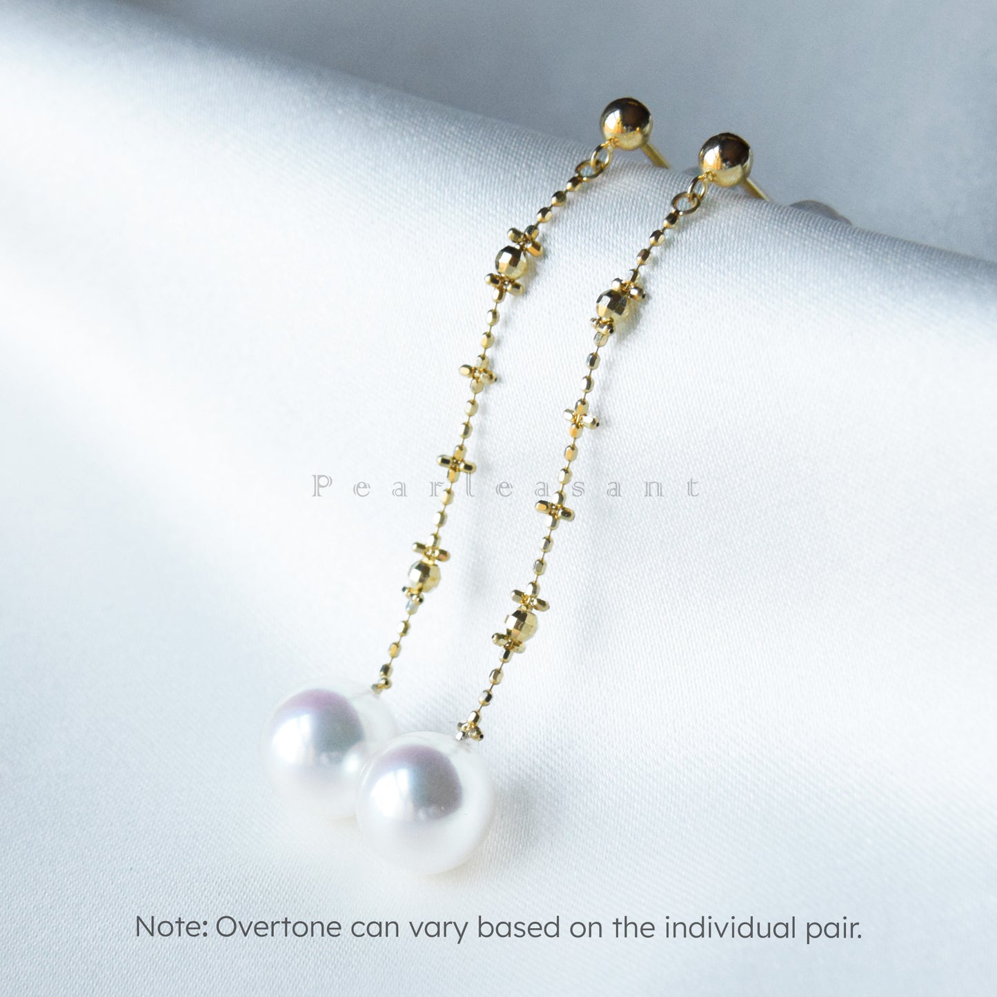 Hanadama Grade 7.5-8.0mm White Akoya Pearl Cross Chain Thread Earrings with Certificate