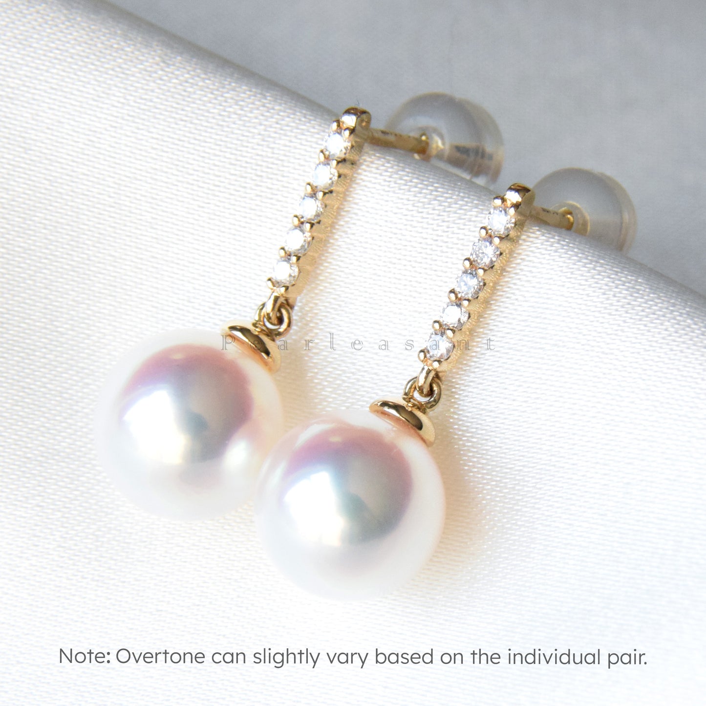 Hanadama Grade 8.5-9.0mm White Akoya Pearl Diamond Line Earrings with Certificate
