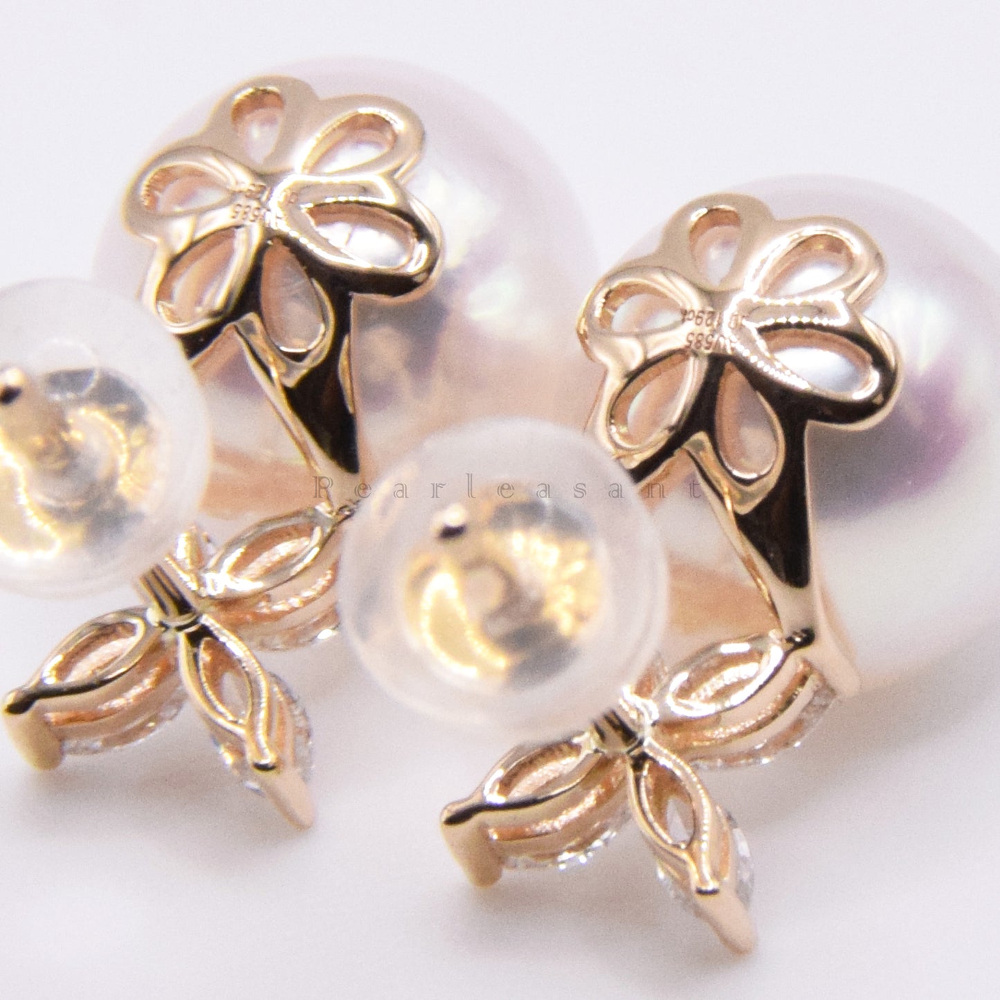 Hanadama Grade 8.5-9.0mm White Akoya Pearl Marquise Diamond Clove Earrings with Certificate