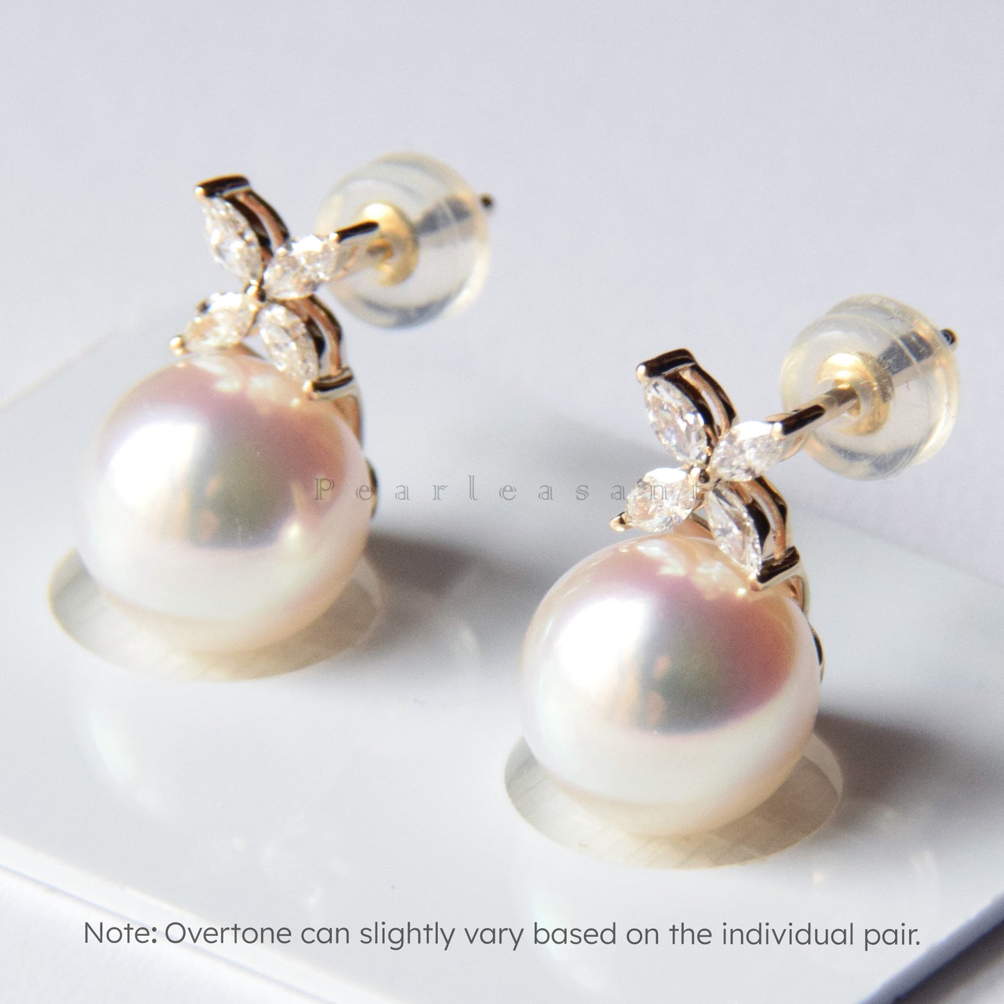 Hanadama Grade 8.5-9.0mm White Akoya Pearl Marquise Diamond Clove Earrings with Certificate