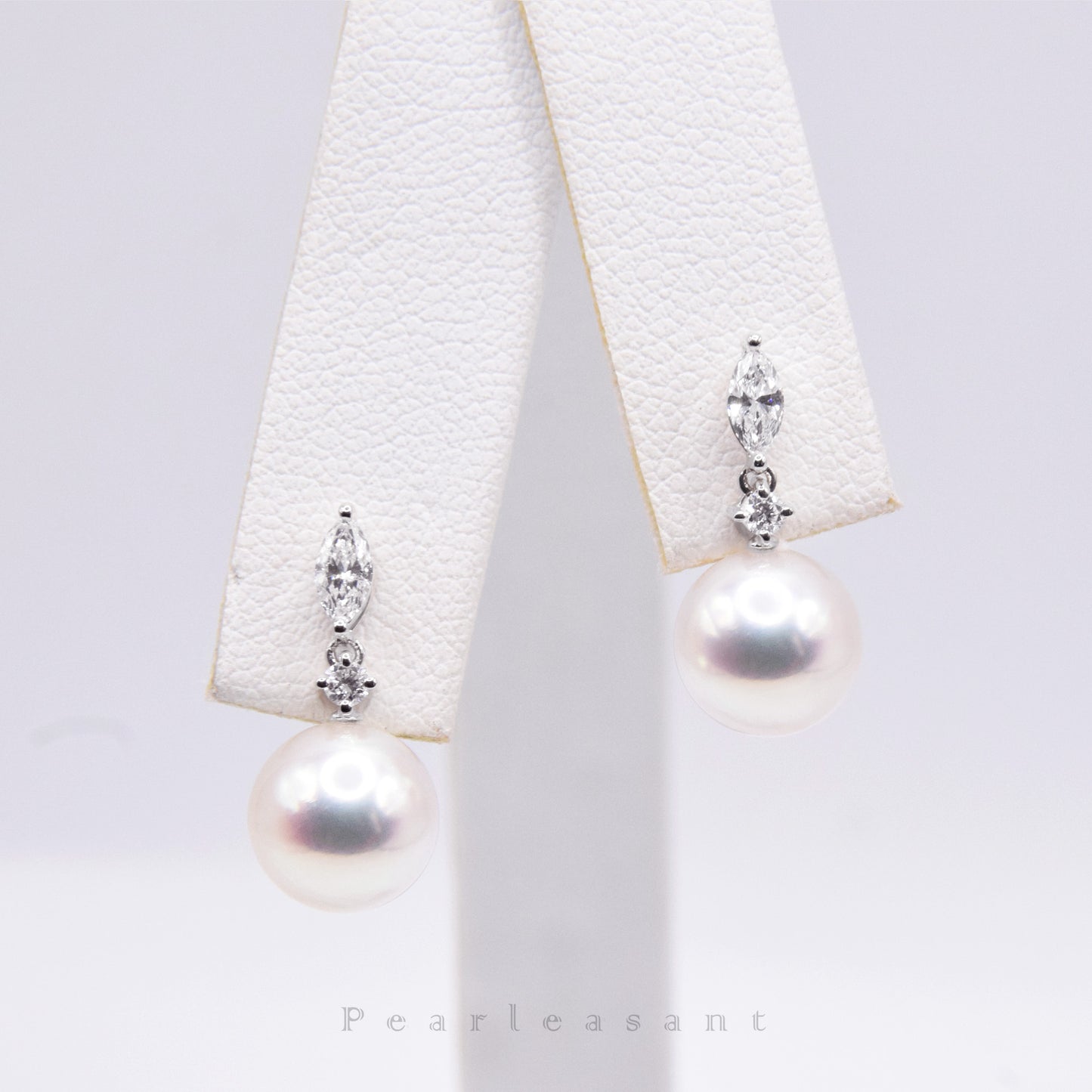 Hanadama Grade 8.0-8.5mm White Akoya Pearl Marquise Earrings with Certificate