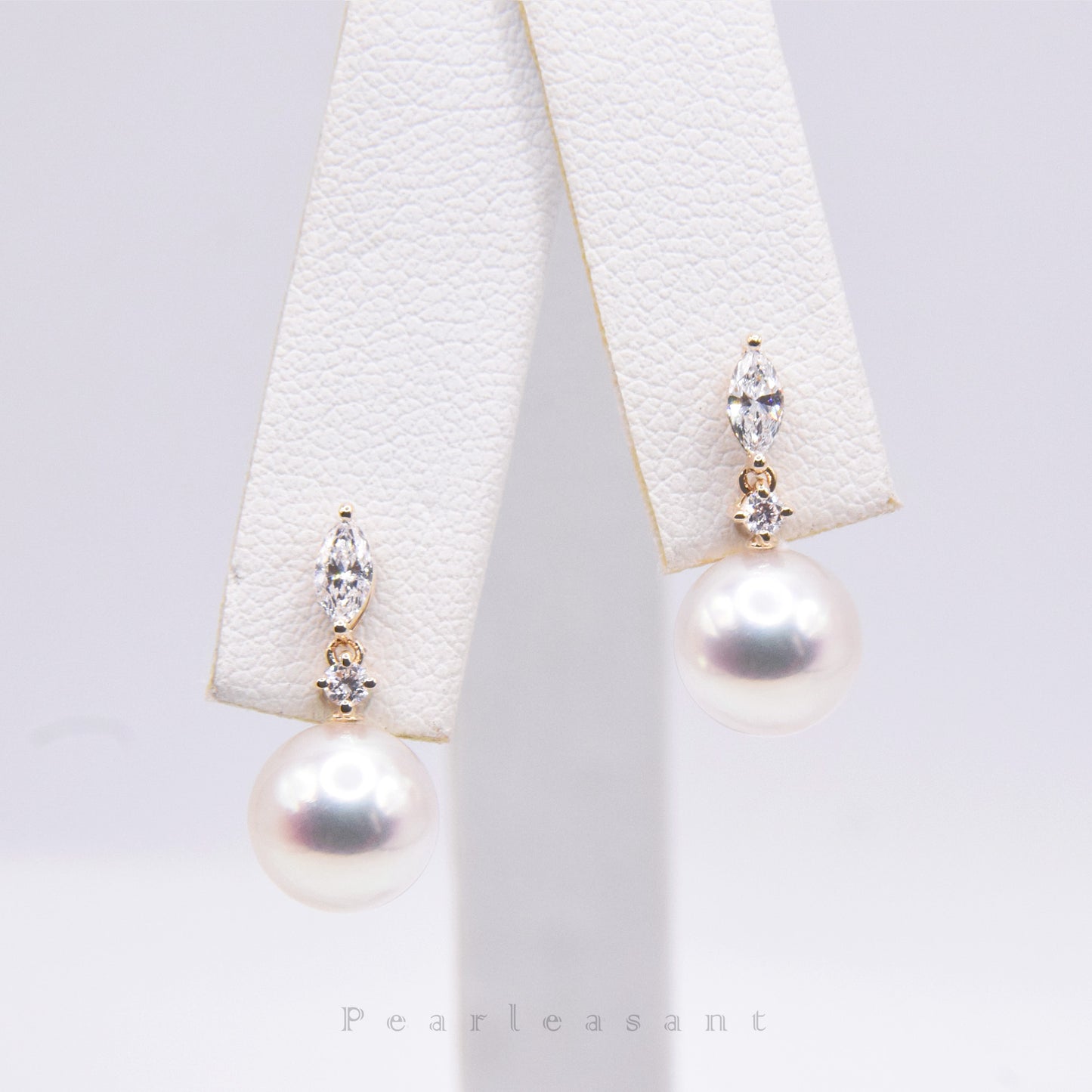 Hanadama Grade 8.0-8.5mm White Akoya Pearl Marquise Earrings with Certificate