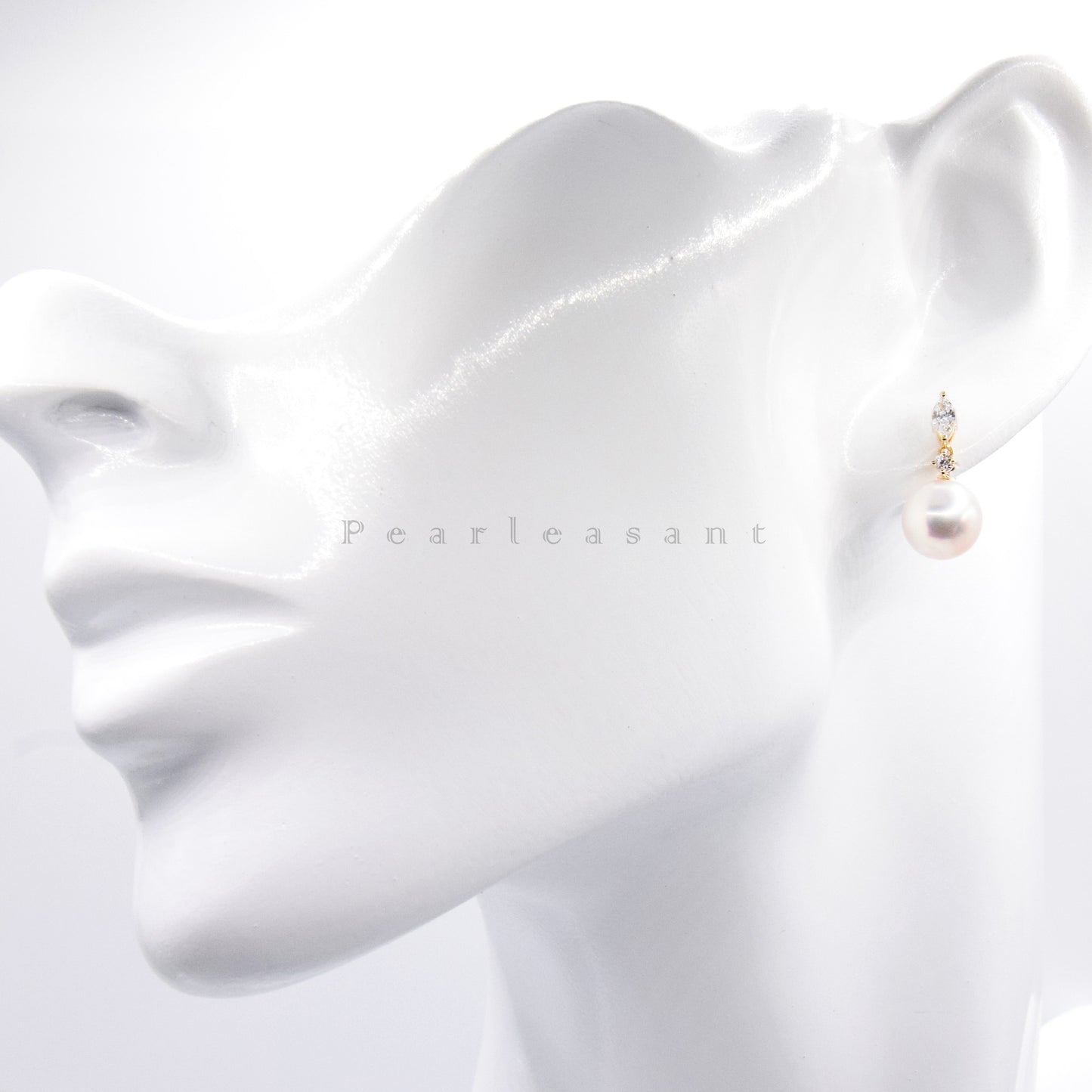 Hanadama Grade 8.0-8.5mm White Akoya Pearl Marquise Earrings with Certificate