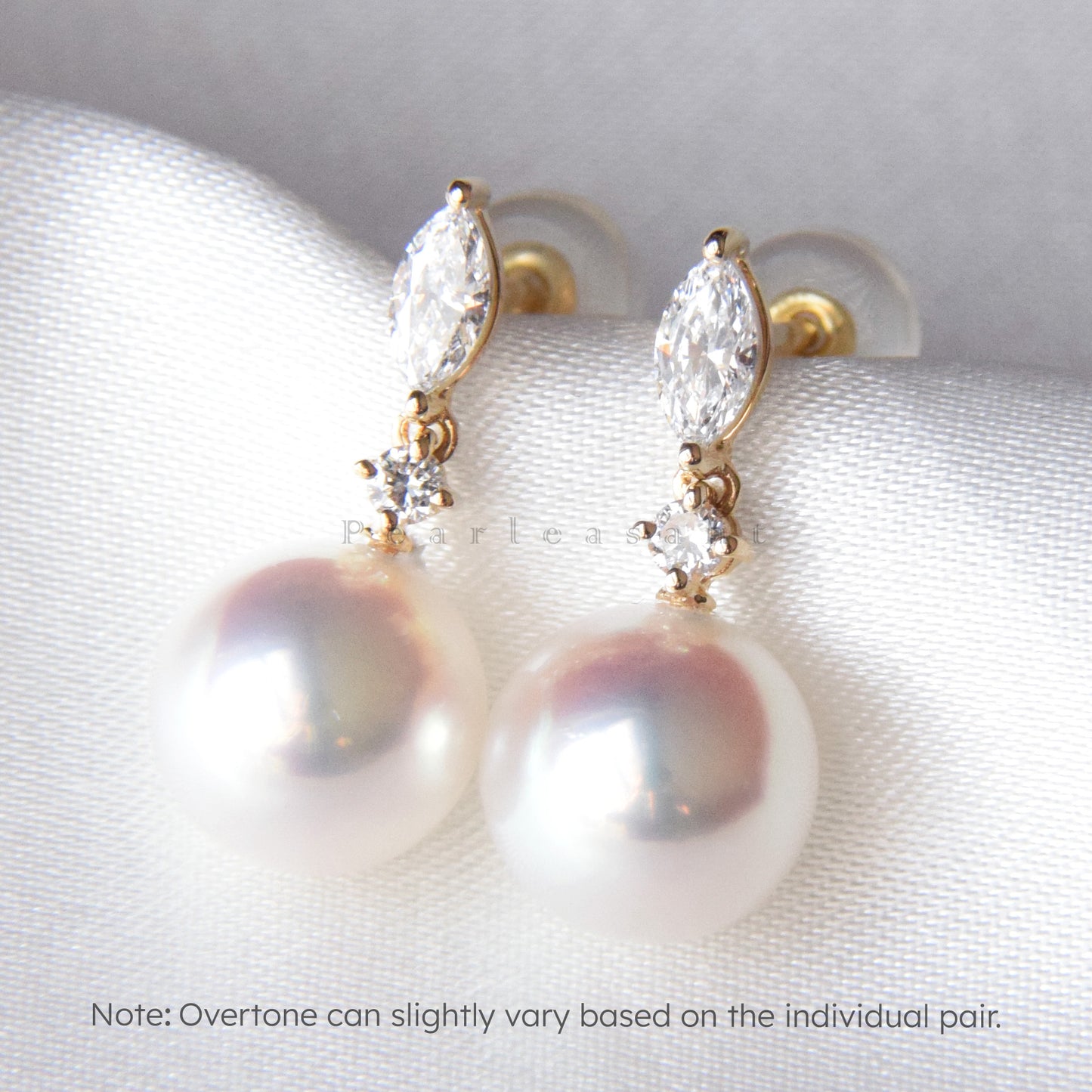 Hanadama Grade 8.0-8.5mm White Akoya Pearl Marquise Earrings with Certificate