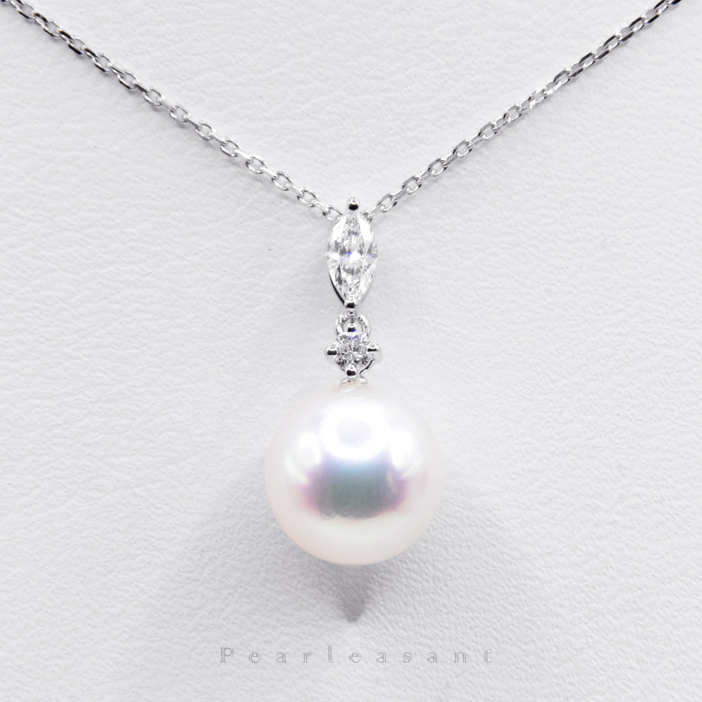 Hanadama Grade 8.0-9.0mm White Akoya Pearl Marquise Pendant with Certificate