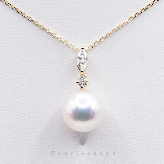 Hanadama Grade 8.0-9.0mm White Akoya Pearl Marquise Pendant with Certificate