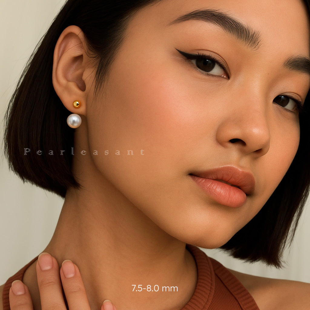 Hanadama Grade 7.5-8.0mm White Akoya Pearl U-shape Earrings with Certificate