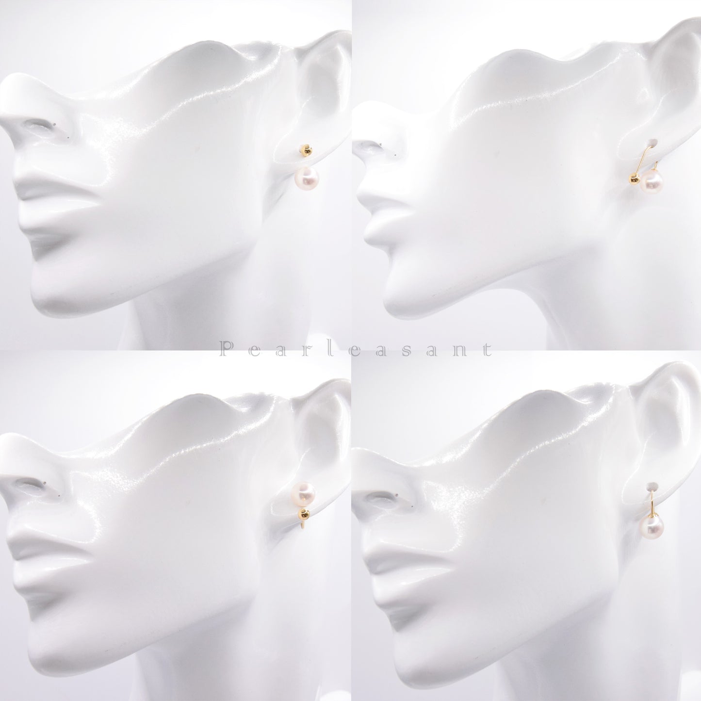 Hanadama Grade 7.5-8.0mm White Akoya Pearl U-shape Earrings with Certificate