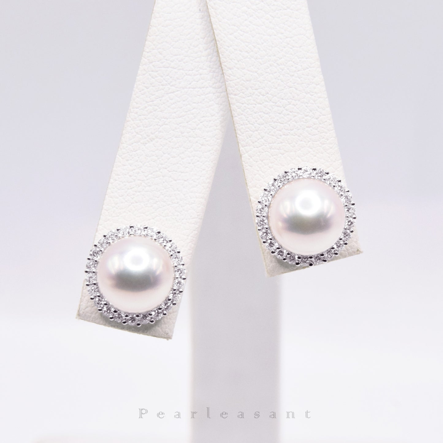 Hanadama Grade 8.5-9.0mm White Akoya Pearl Circular Sunflower Diamond Earrings with Certificate