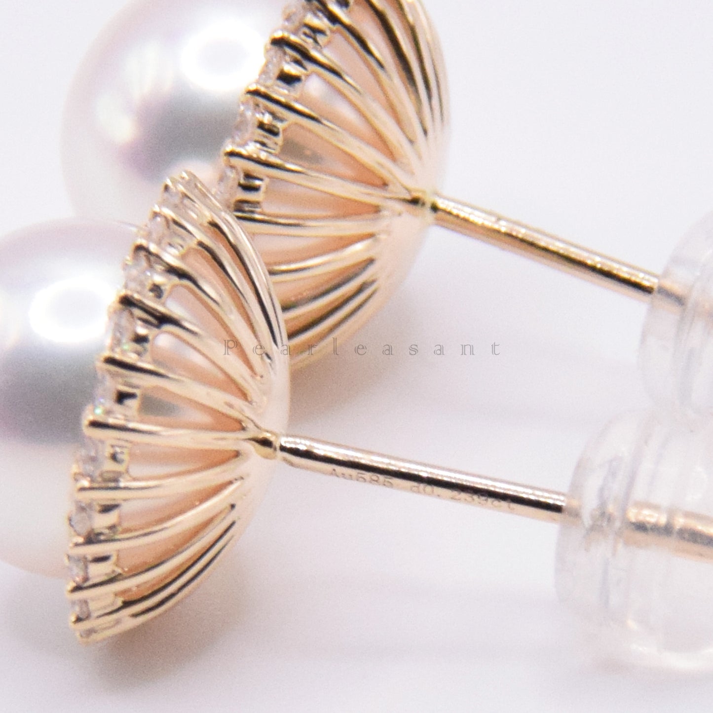 Hanadama Grade 8.5-9.0mm White Akoya Pearl Circular Sunflower Diamond Earrings with Certificate