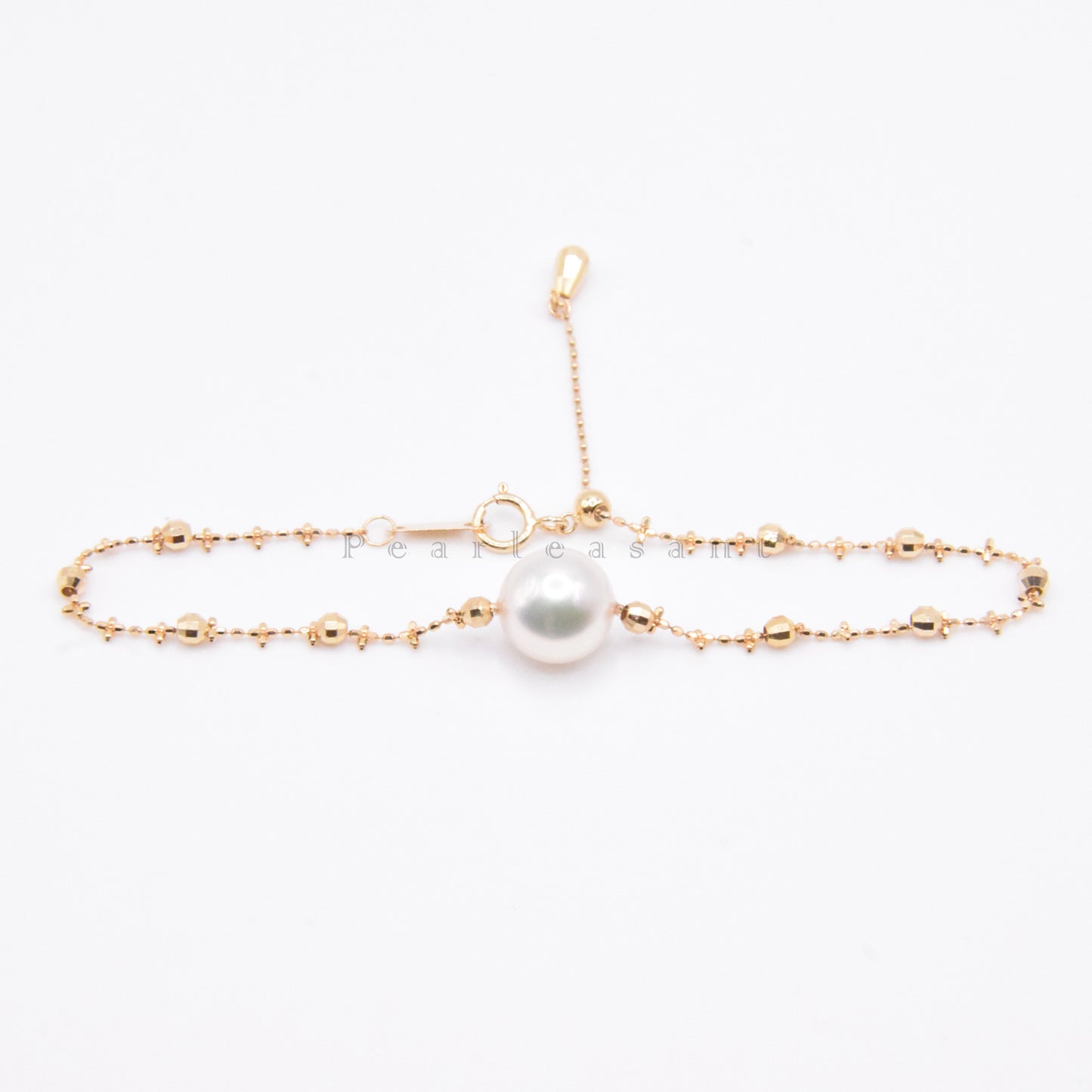 Hanadama Grade 8.5-9.0mm Natural White Akoya Pearl Adjustable Cross Chain Bracelet