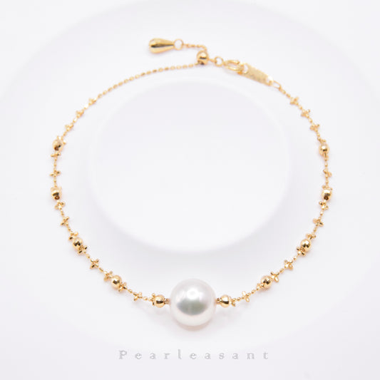 Hanadama Grade 8.5-9.0mm Natural White Akoya Pearl Adjustable Cross Chain Bracelet