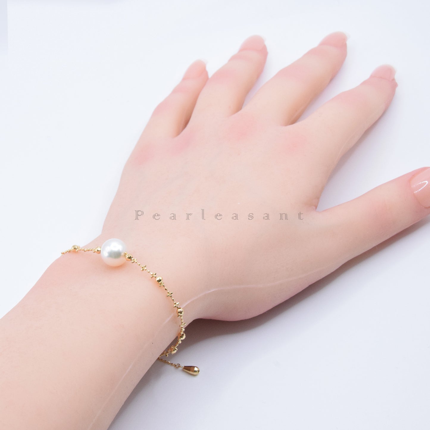 Hanadama Grade 8.5-9.0mm Natural White Akoya Pearl Adjustable Cross Chain Bracelet