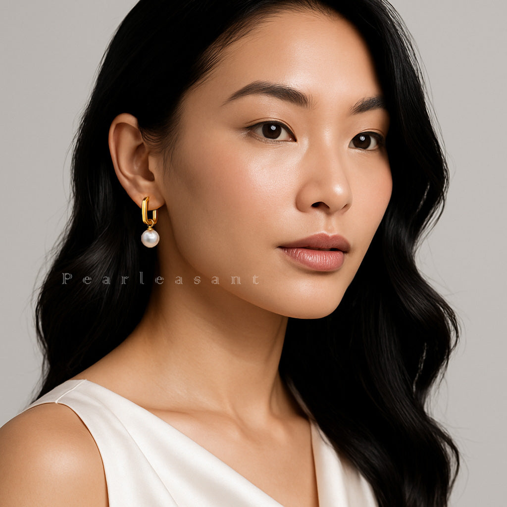 Hanadama Grade 8.5-9.0mm White Akoya Pearl Detachable Hoop Earrings with Certificate