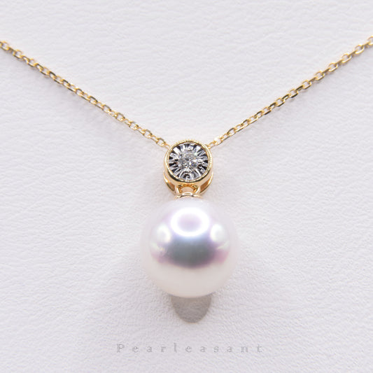 Hanadama Grade 8.5-9.0mm White Akoya Pearl Bubble Pendant with Certificate