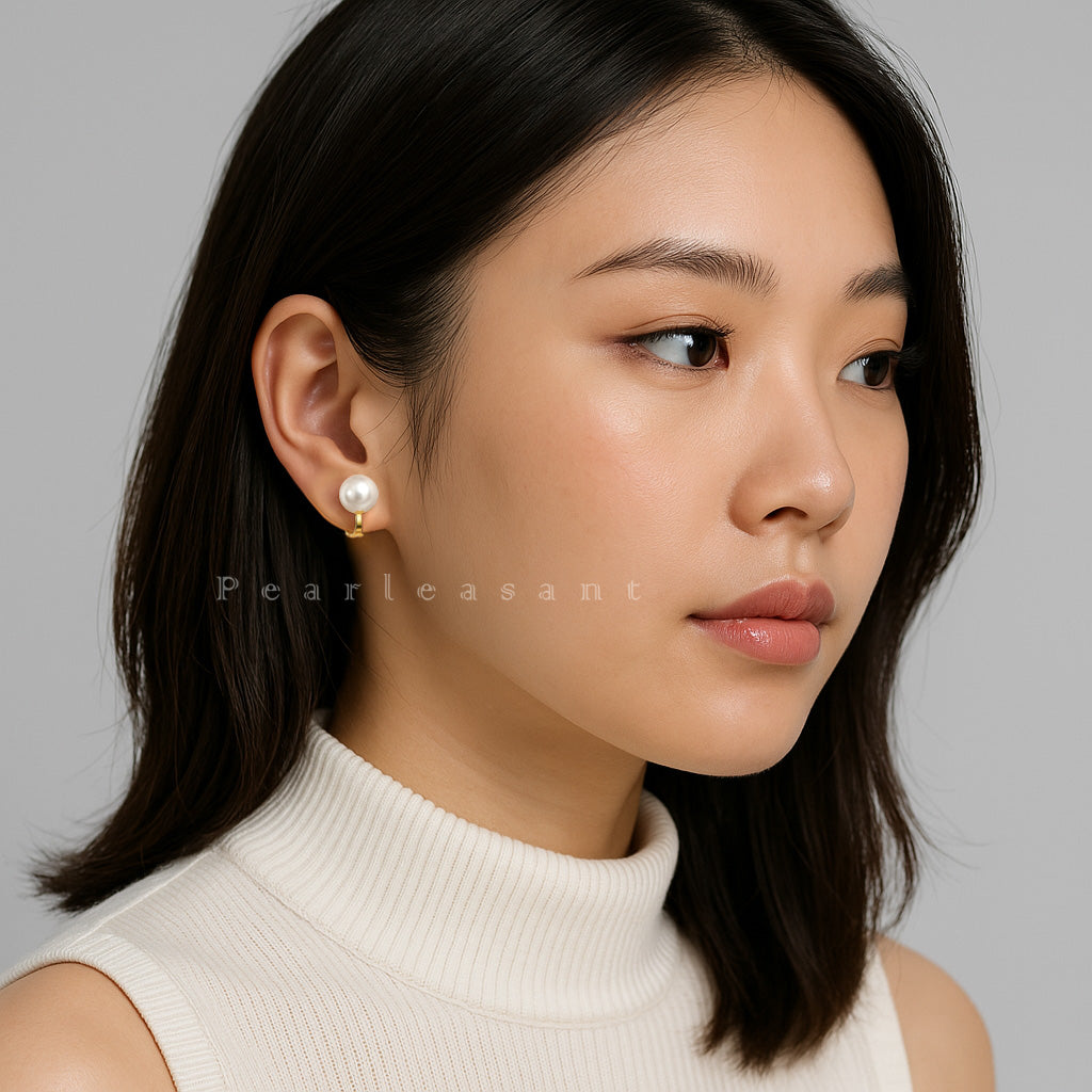 Hanadama Grade 8.0-9.0mm White Akoya Pearl Earring Clips with Certificate