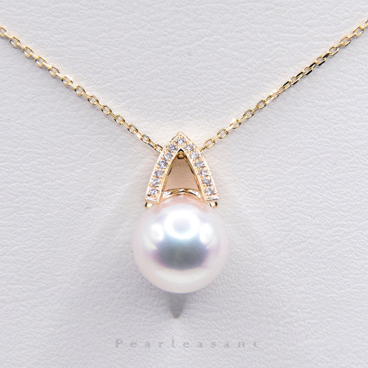 Hanadama Grade 8.5-9.0mm White Akoya Pearl Crown Pendant with Certificate