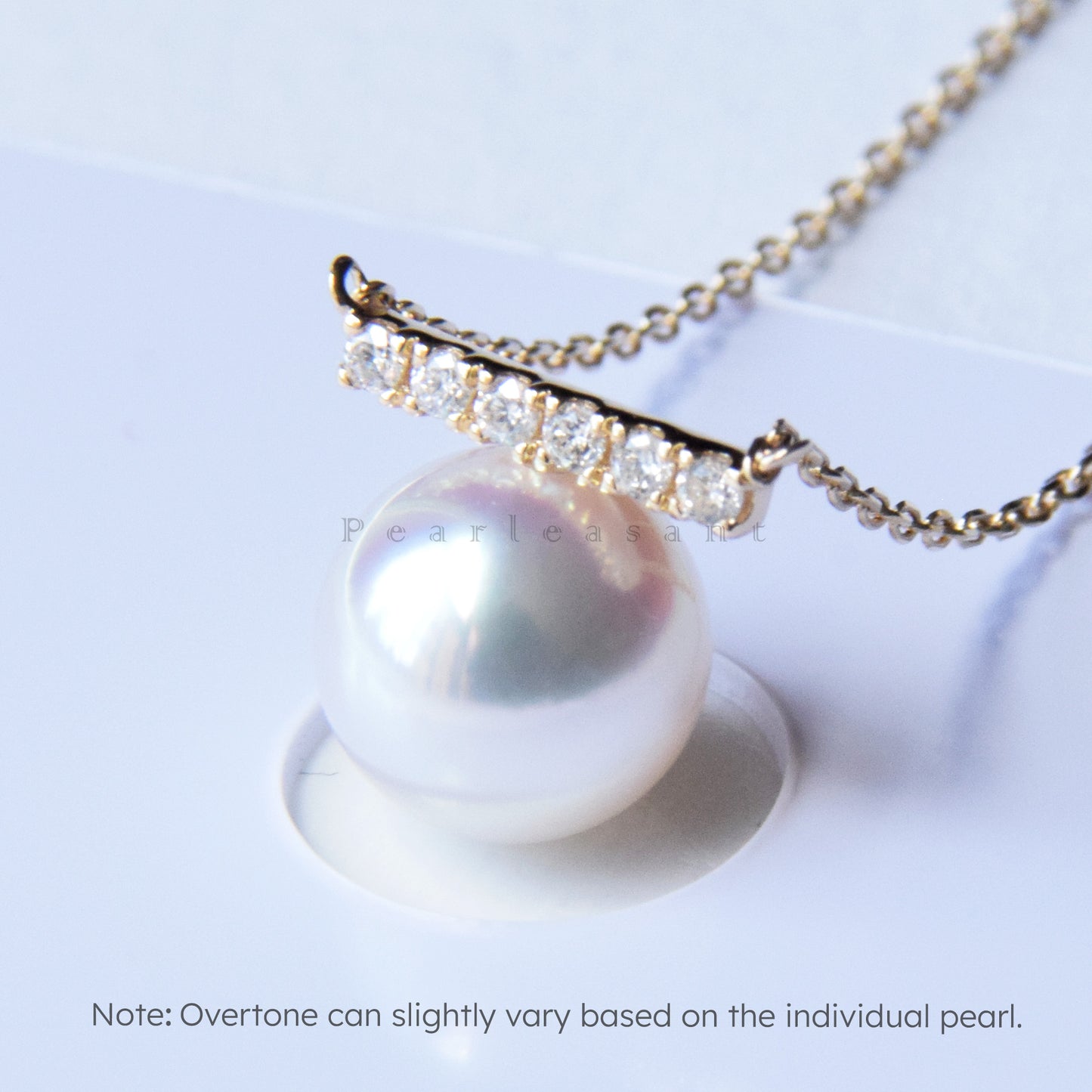 Hanadama Grade 8.0-8.5mm White Akoya Pearl Diamond Bar Pendant with Certificate