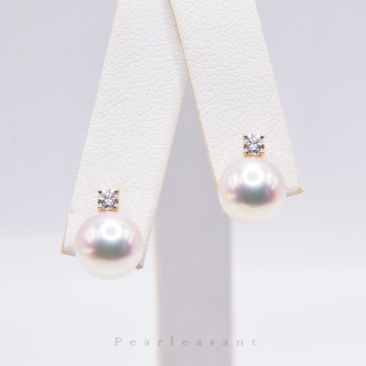 Hanadama Grade 8.0-9.0mm White Akoya Pearl Medium Princess Earrings with Certificate
