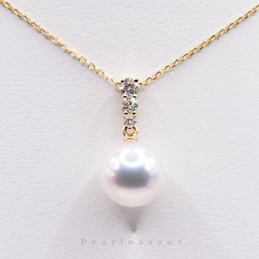 Hanadama Grade 8.5-9.0mm White Akoya Pearl Radiance Pendant with Certificate