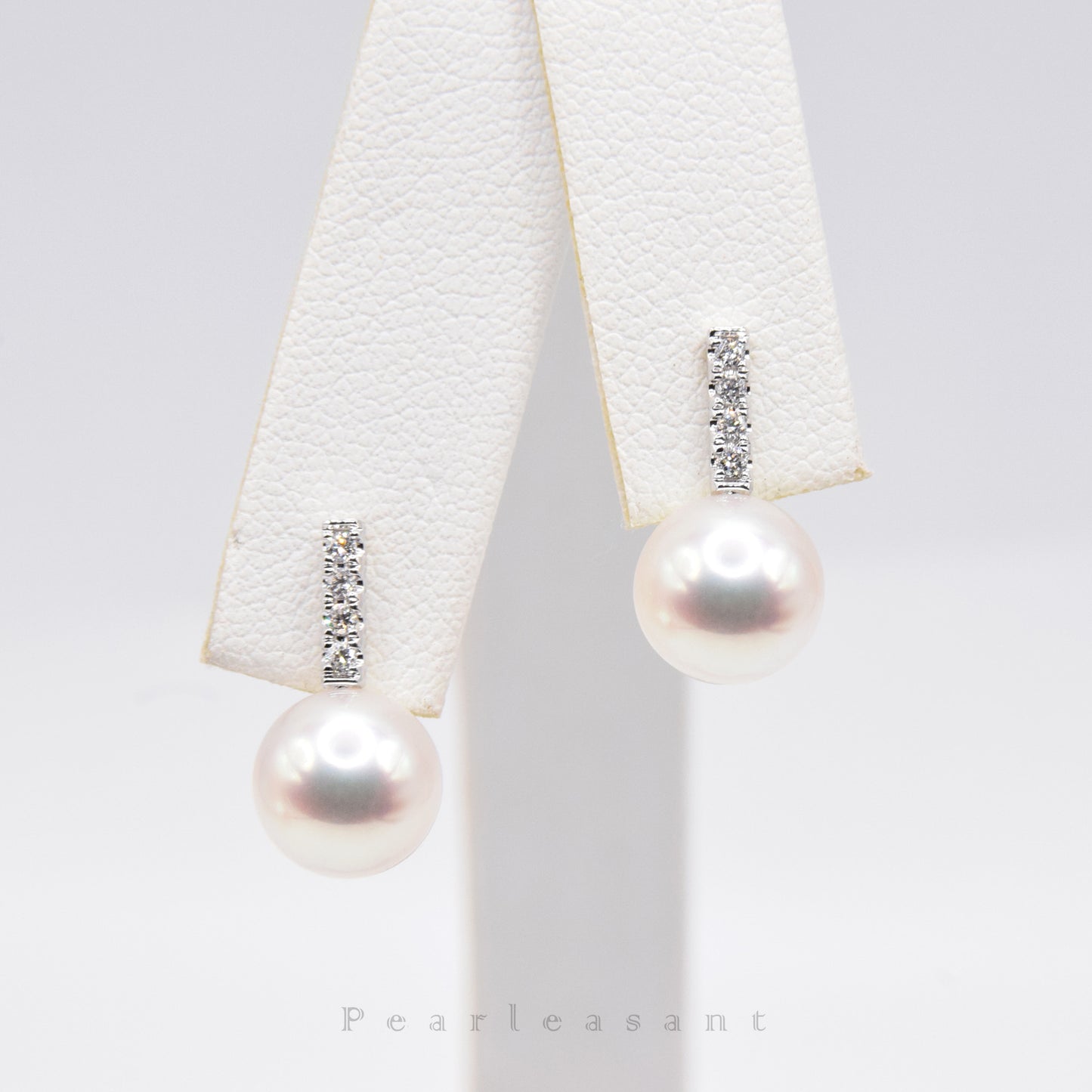 Hanadama Grade 8.0-8.5mm White Akoya Pearl Sparkle Bar Earrings with Certificate