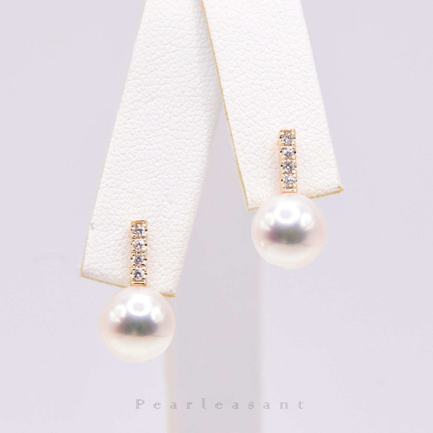 Hanadama Grade 8.0-8.5mm White Akoya Pearl Sparkle Bar Earrings with Certificate