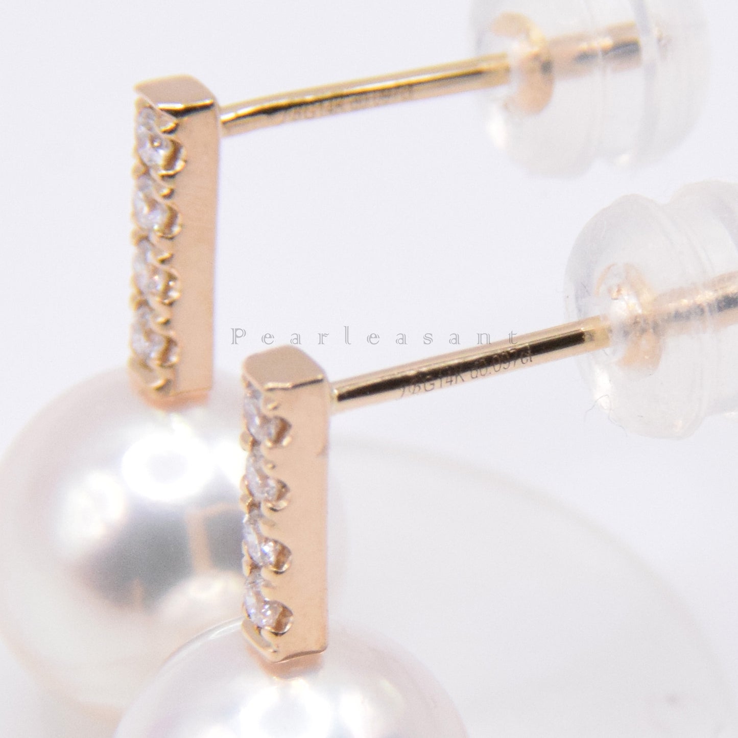 Hanadama Grade 8.0-8.5mm White Akoya Pearl Sparkle Bar Earrings with Certificate