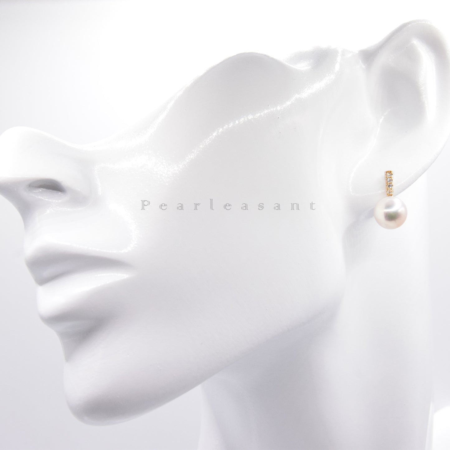 Hanadama Grade 8.0-8.5mm White Akoya Pearl Sparkle Bar Earrings with Certificate