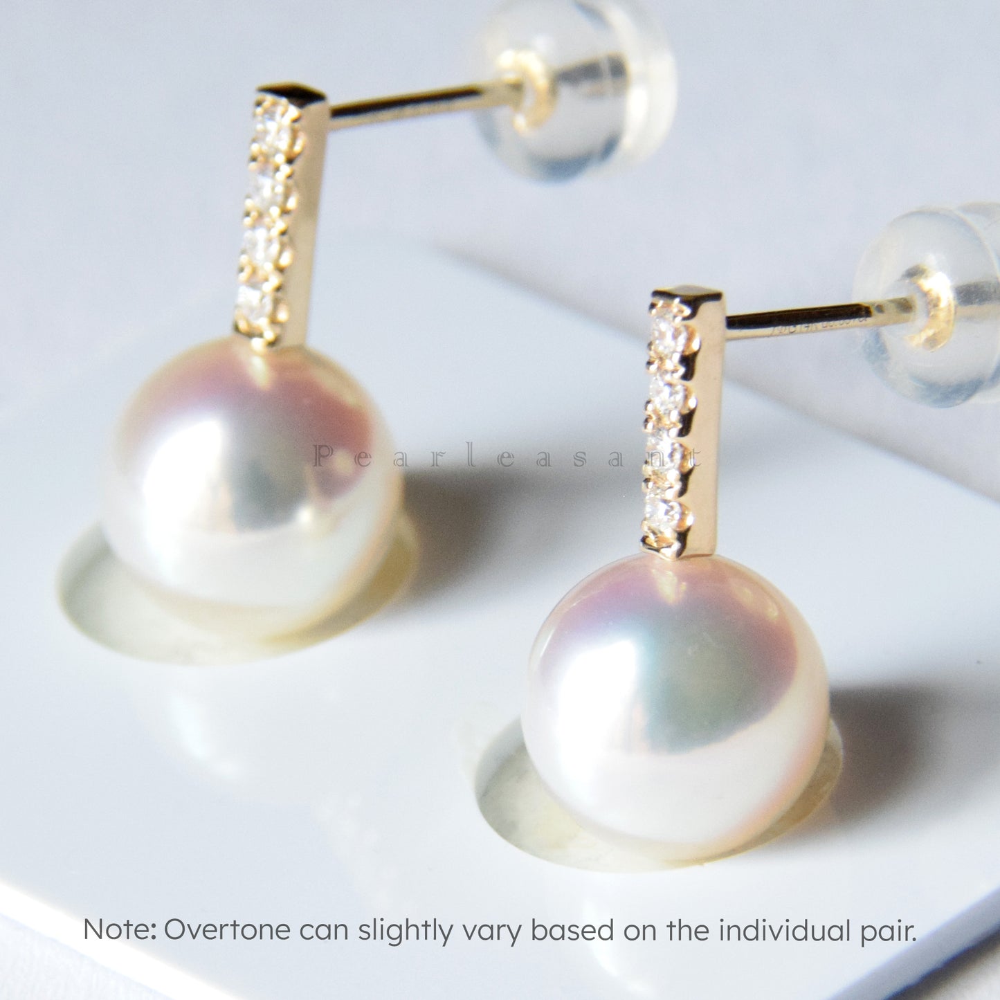 Hanadama Grade 8.0-8.5mm White Akoya Pearl Sparkle Bar Earrings with Certificate