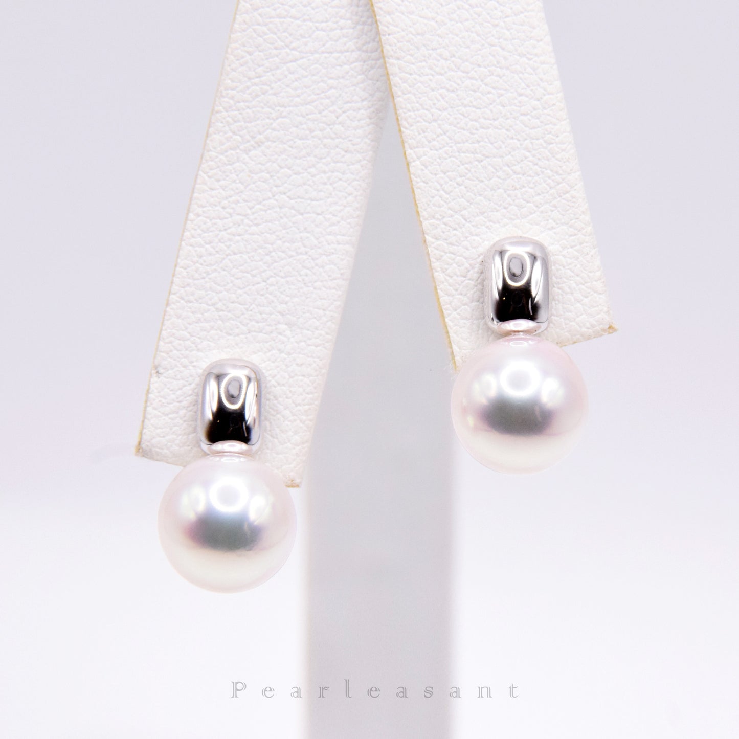 Hanadama Grade 8.5-9.0mm White Akoya Pearl Square Earrings with Certificate