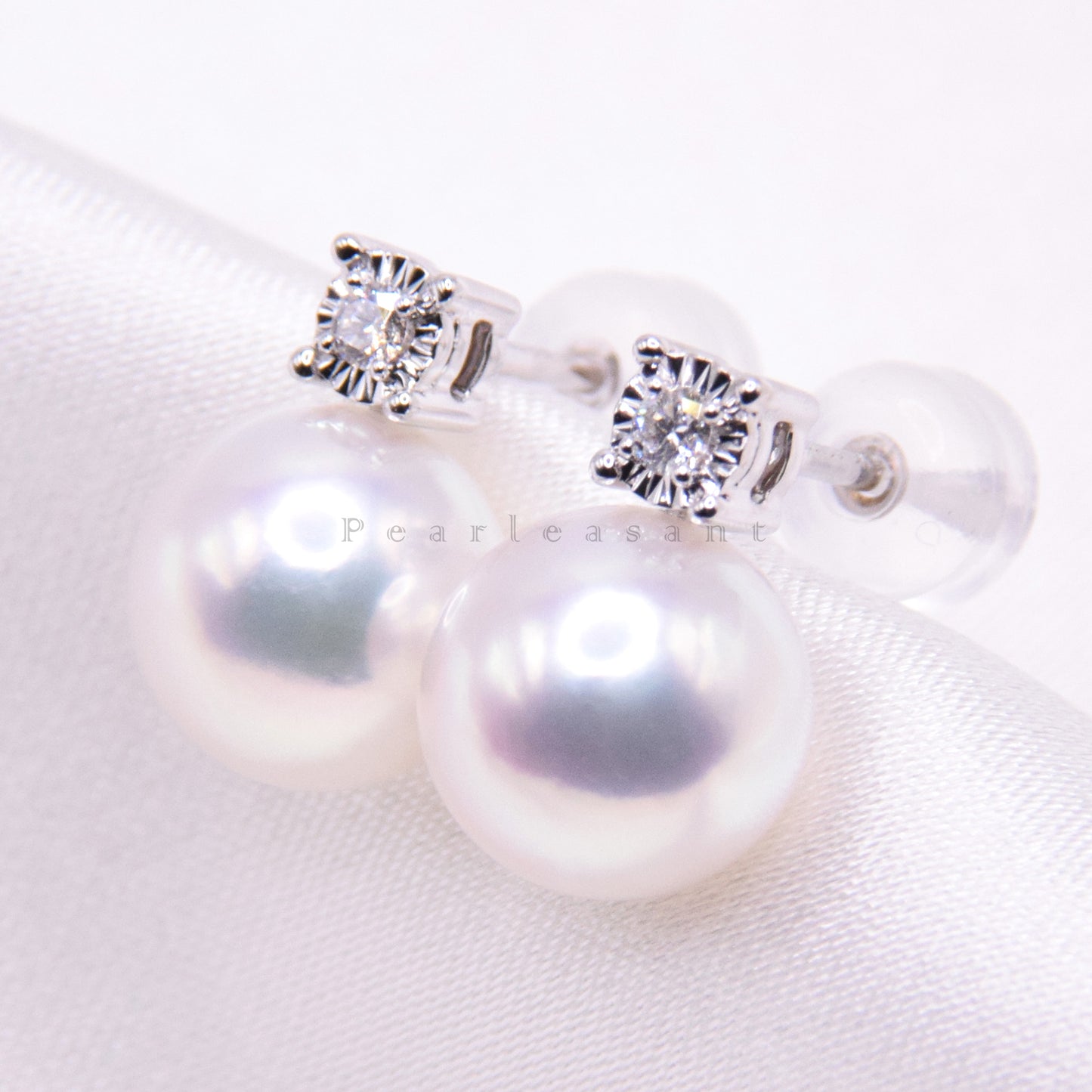 Hanadama Grade 8.5-9.0mm White Akoya Pearl Princess Earrings with Certificate